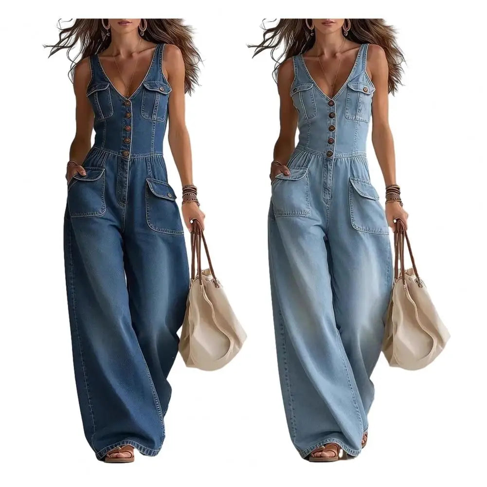 Stylish Women Jumpsuit Jumpsuit For Women V Neck Wide Leg