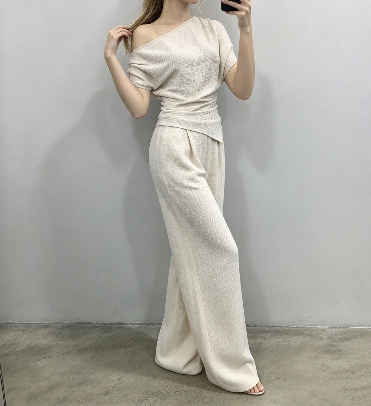 Katia Solid Off Shoulder High Waist Two Piece Sets
