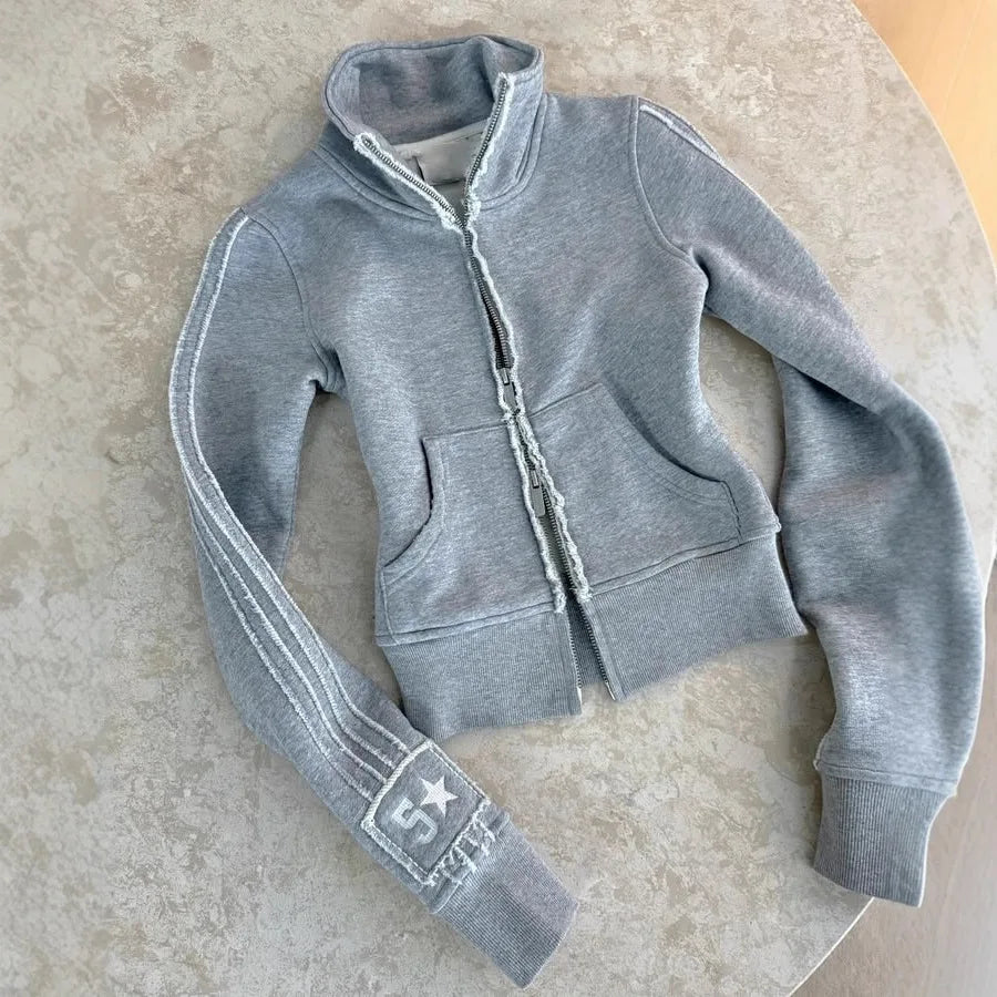 Mikaela Casual slim fit spicy girl patch embroidered zipper jacket