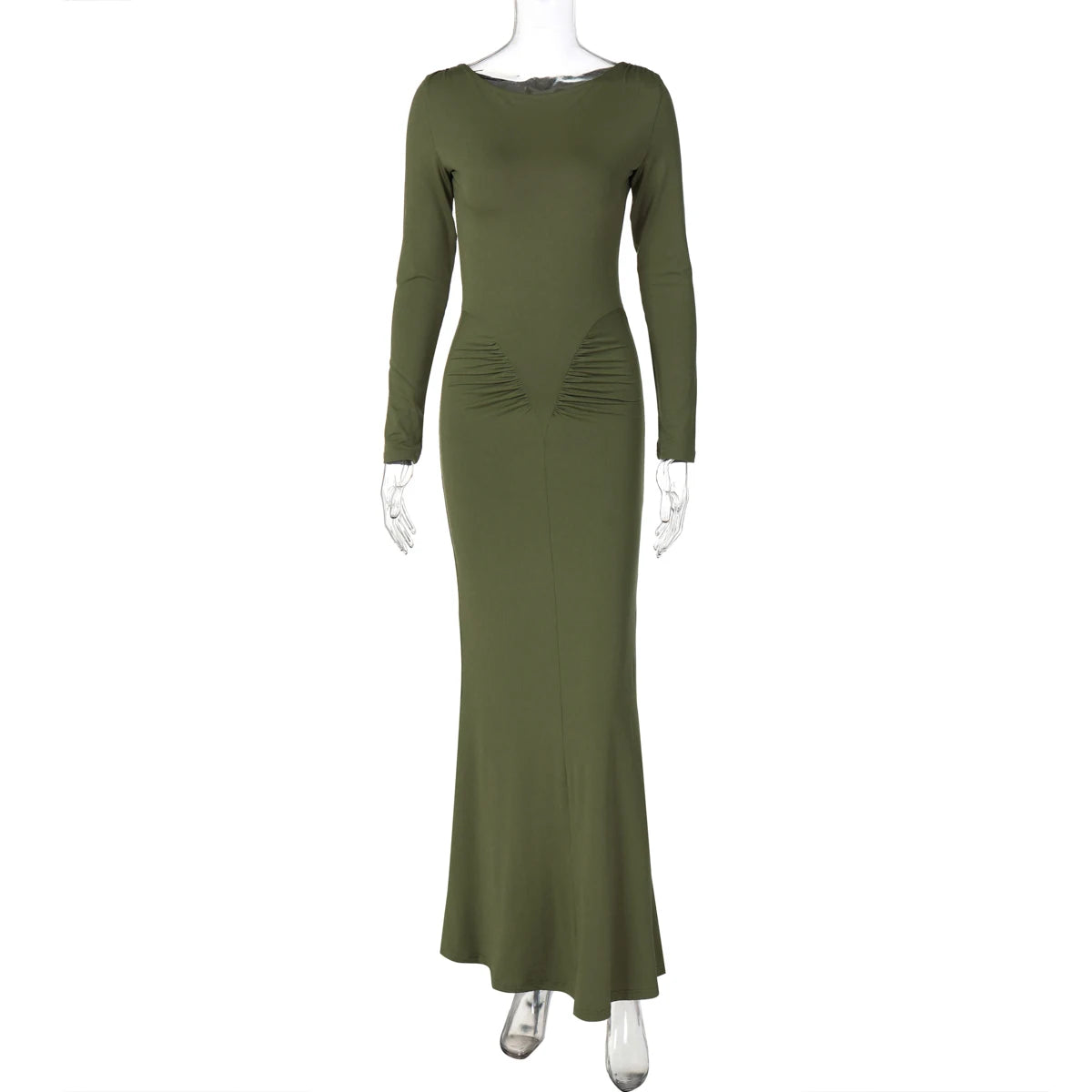 Shore Beach Solid Long Sleeve Draped Sexy Bodycon Maxi Party Dress