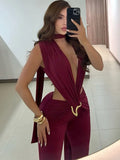 Syracuse Ruched Waistless Metal Cross Hollow Bandage Coquette Midnight Jumpsuit