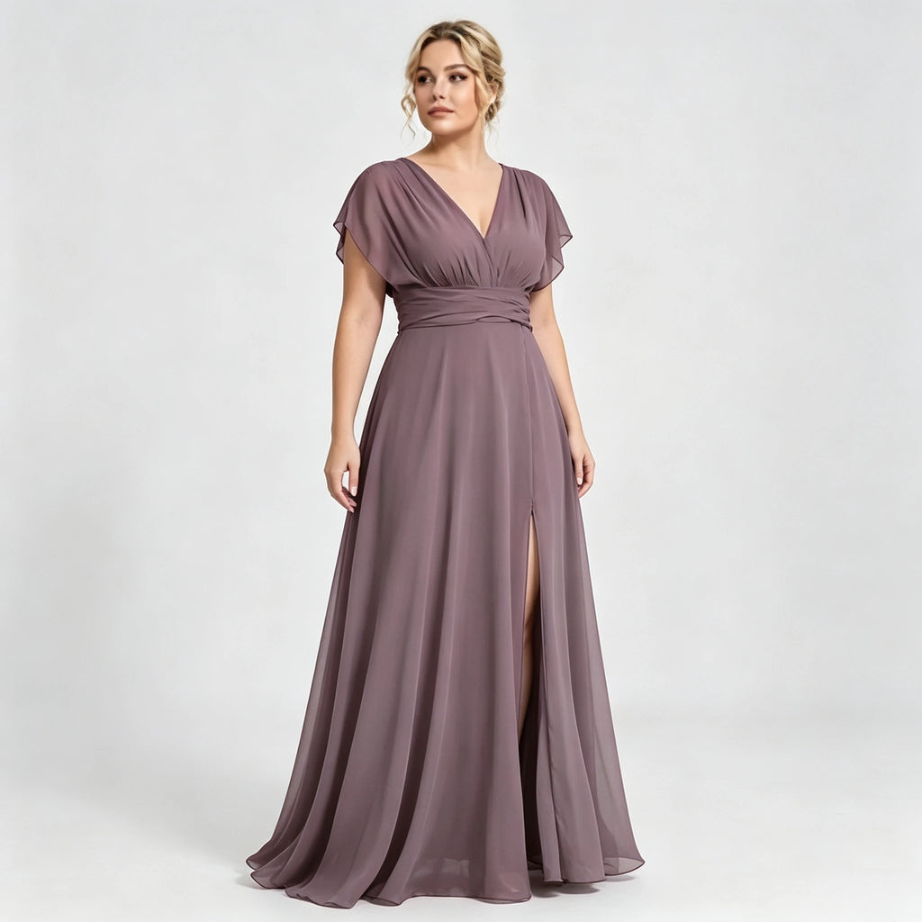 Montclair Multi Wrap Convertible Chiffon Long Bridesmaid Gown Front Split Dress