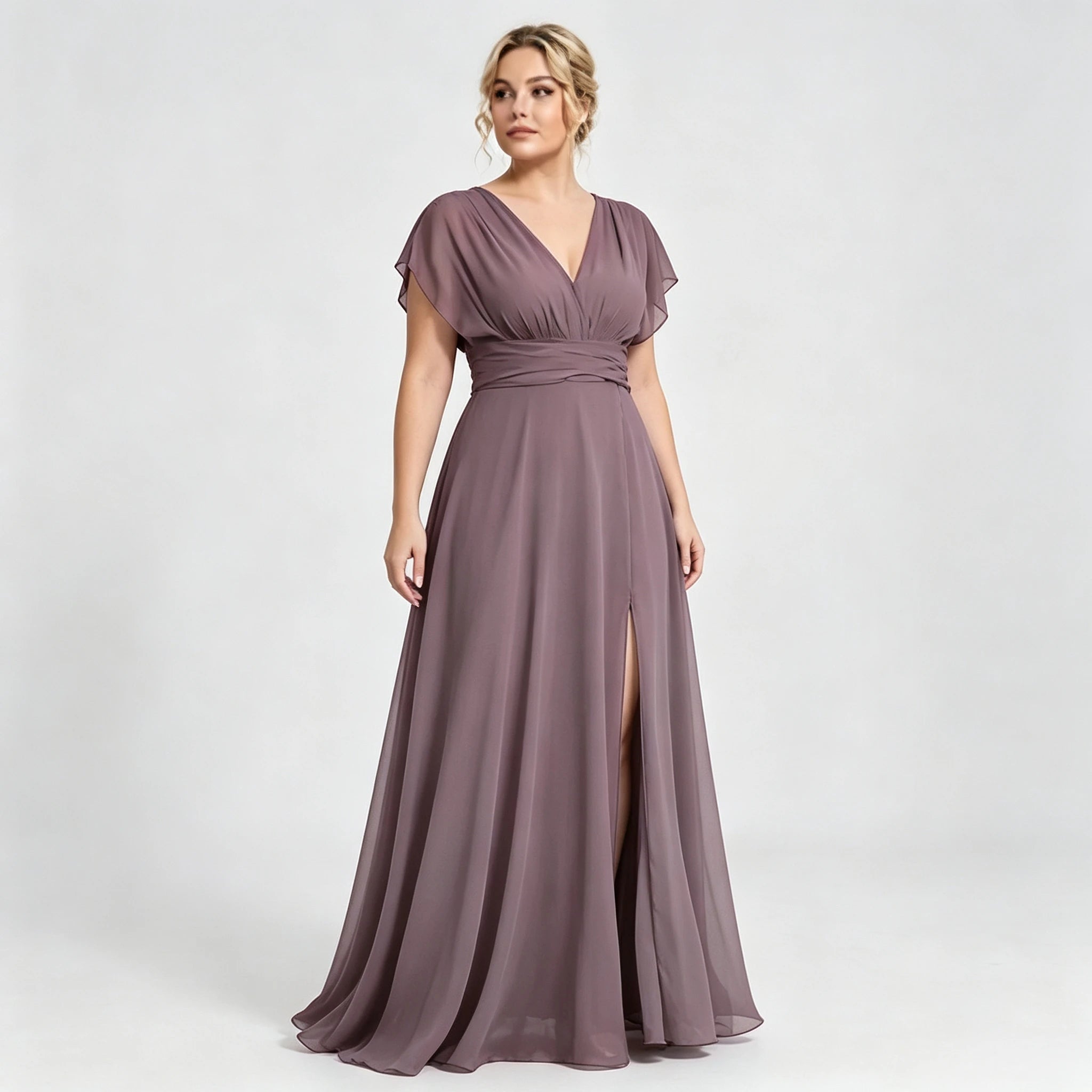 Montclair Multi Wrap Convertible Chiffon Long Bridesmaid Gown Front Split Dress
