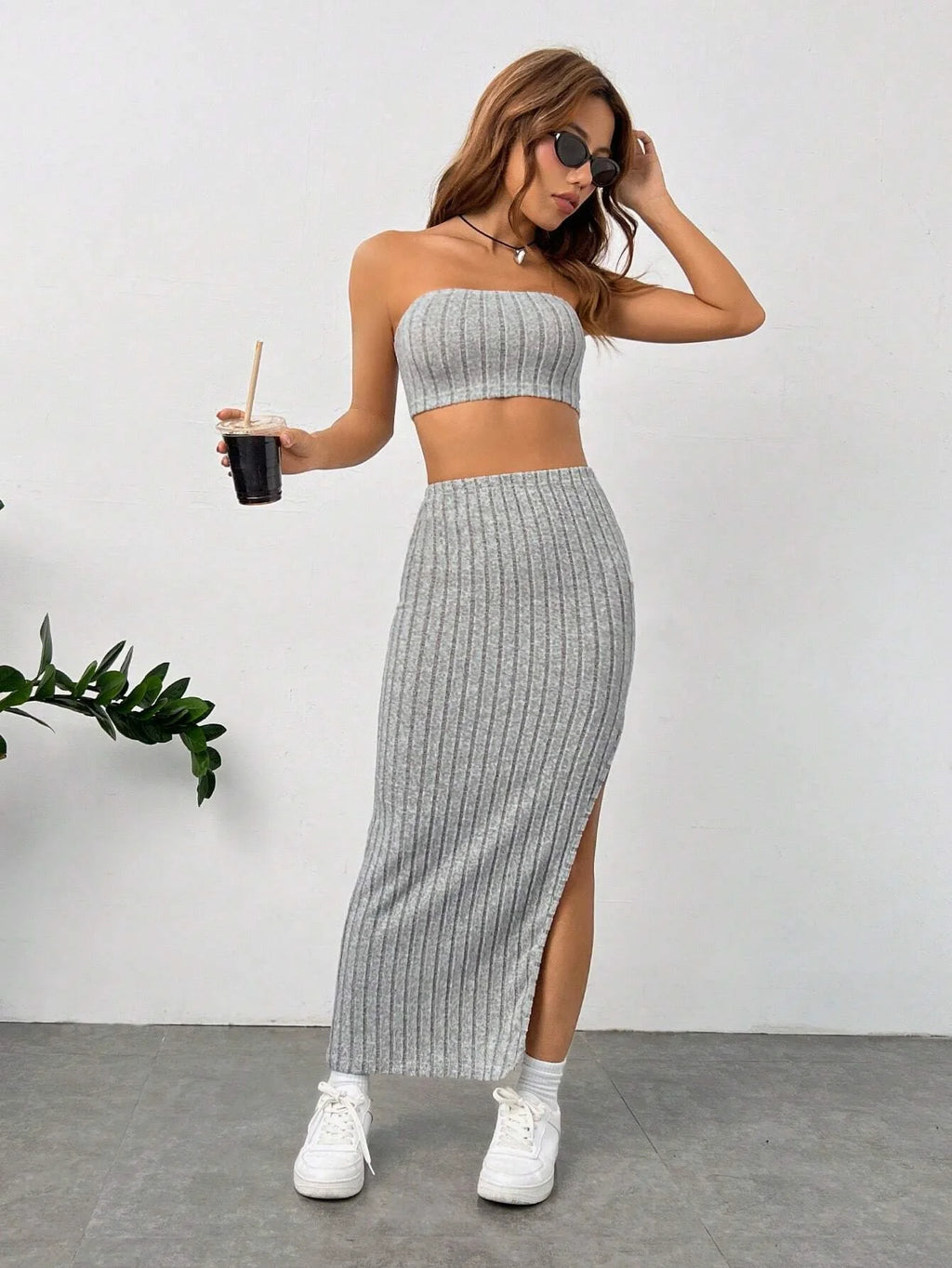 Jessica Tube And Split High Waist Two-Piece Set