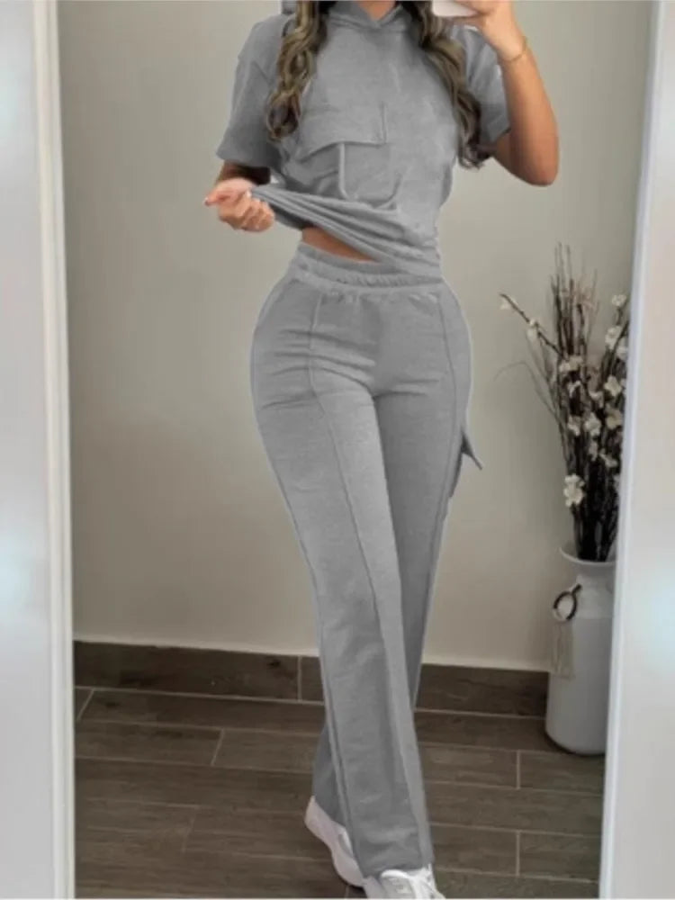 Sarah Suit Fashion Pocket Casual Elastic 2-piece Set