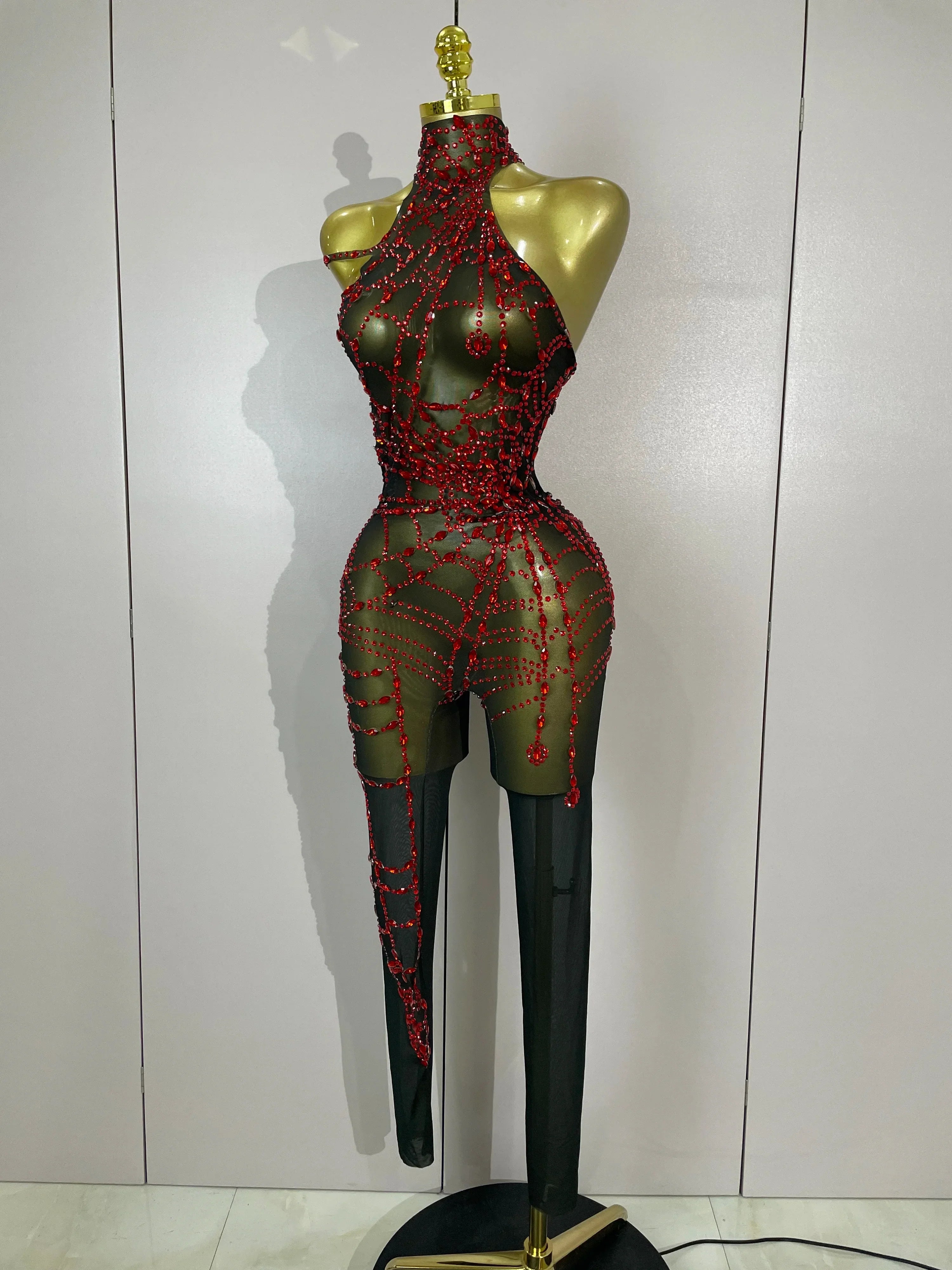 Hamburg Sparkly Diamonds Sexy Mesh Nightclub Clothing Drag Queen Jumpsuit