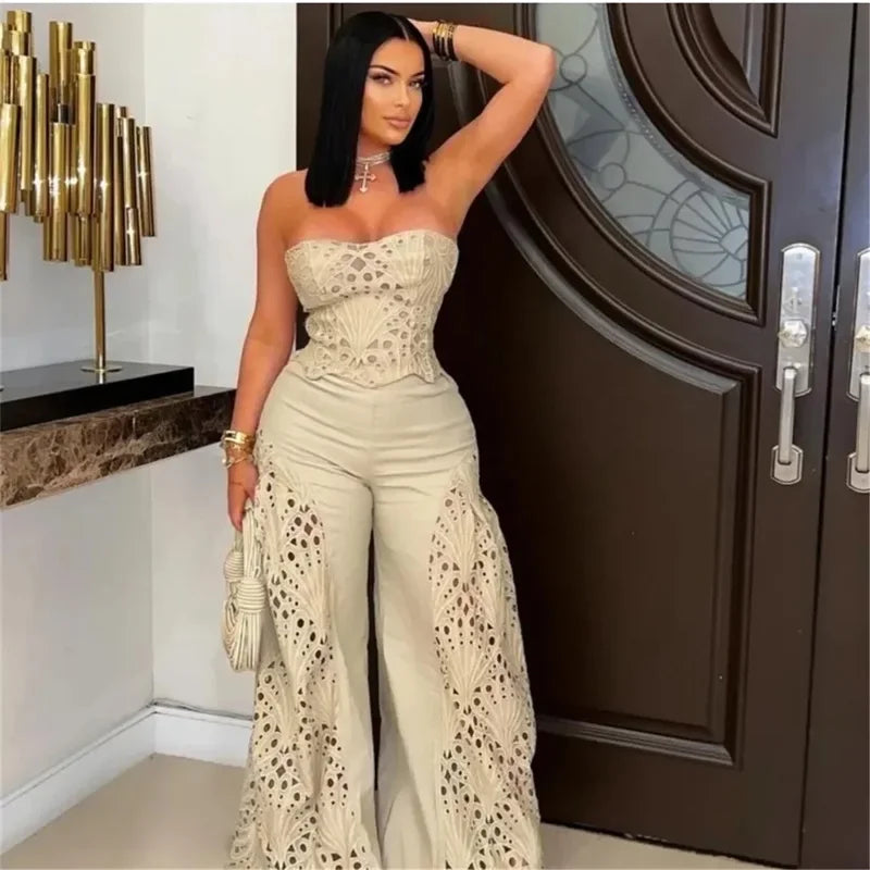 Lyons Trousers Sexy Strapless Lace Up Formal Guest Elegant Matching Set