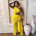 Alabama Mesh See Through One Shoulder Cutout Waist Jumpsuit Draped Overlay