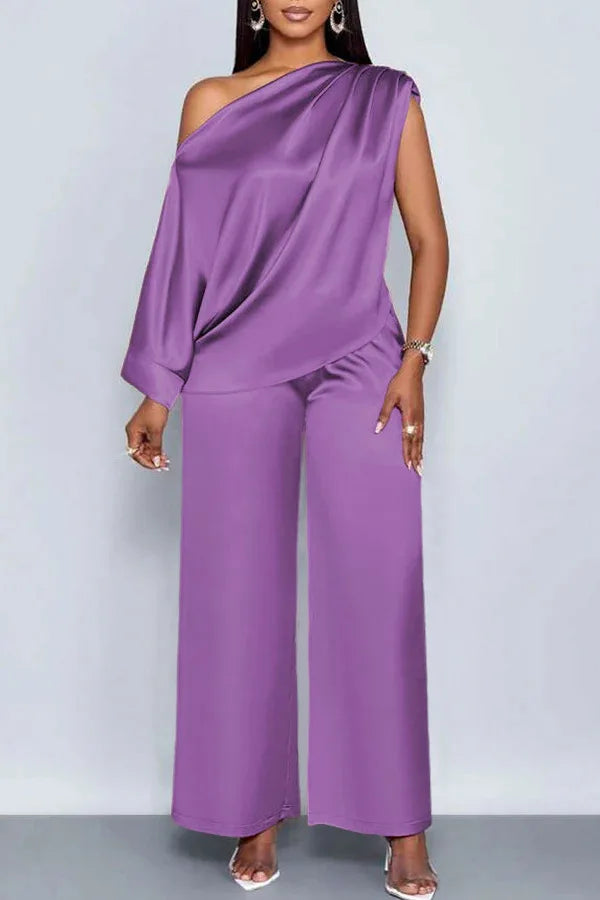 Amelia Skew Collar Sexy Slim Fit Two Piece Sets