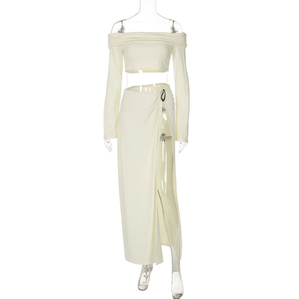 Awilda Solid Outfits Off The Shoulder Two Piece Sets