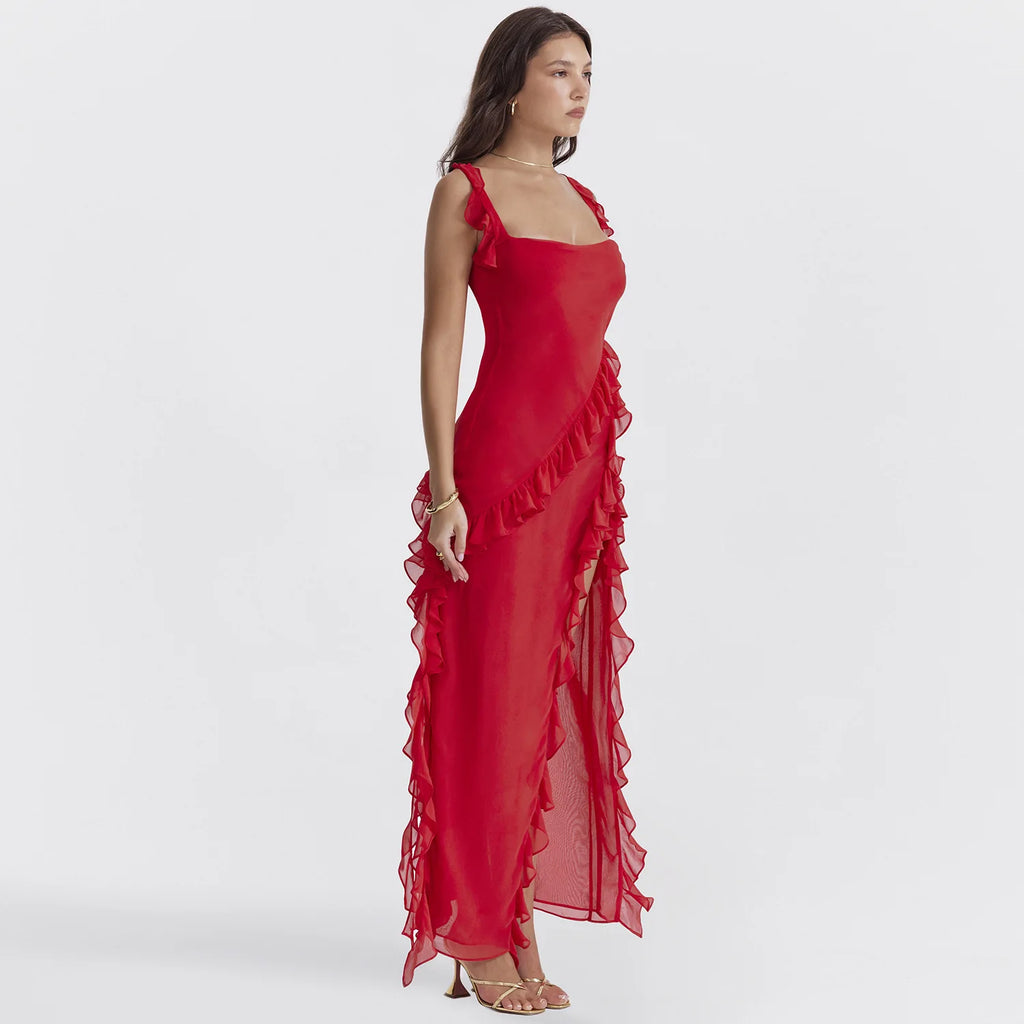Bonao Elegant Long Backlesss Sexy High Slit Streamer Party Dress