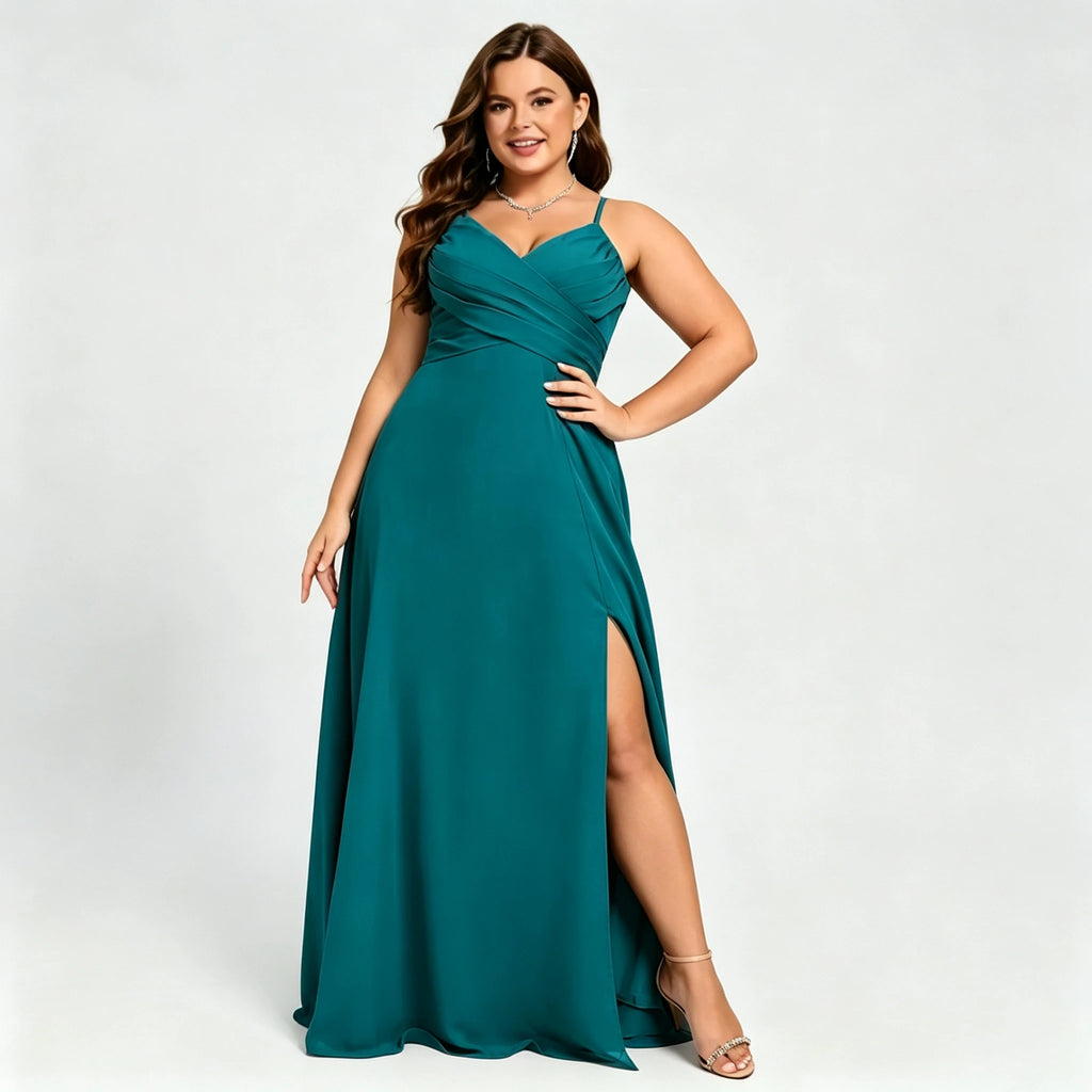 Lawrence Plus Size Chiffon Bridesmaid Dress Dusty Rose Crisscross Back Slit Formal Gown
