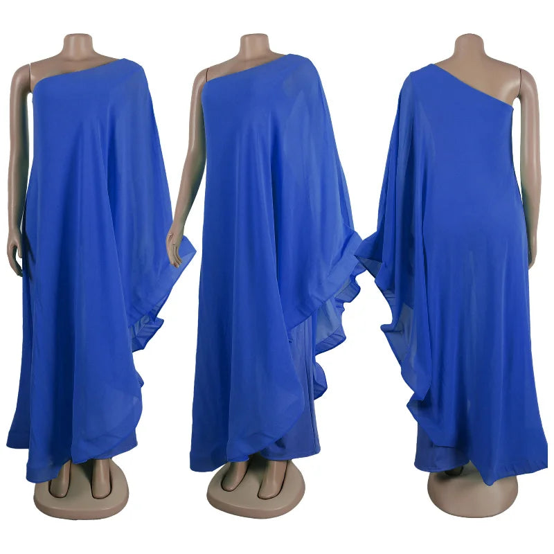Oldwick Elegant Chiffon One Shoulder Wide Leg Jumpsuit