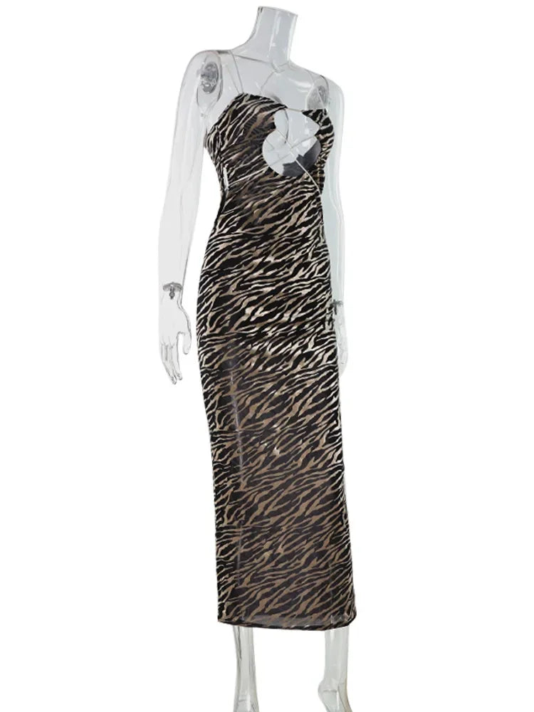 Rhinebeck Strapless Bandage Zebra Striped Sheath Bodycon Hollow Out Backless Dress