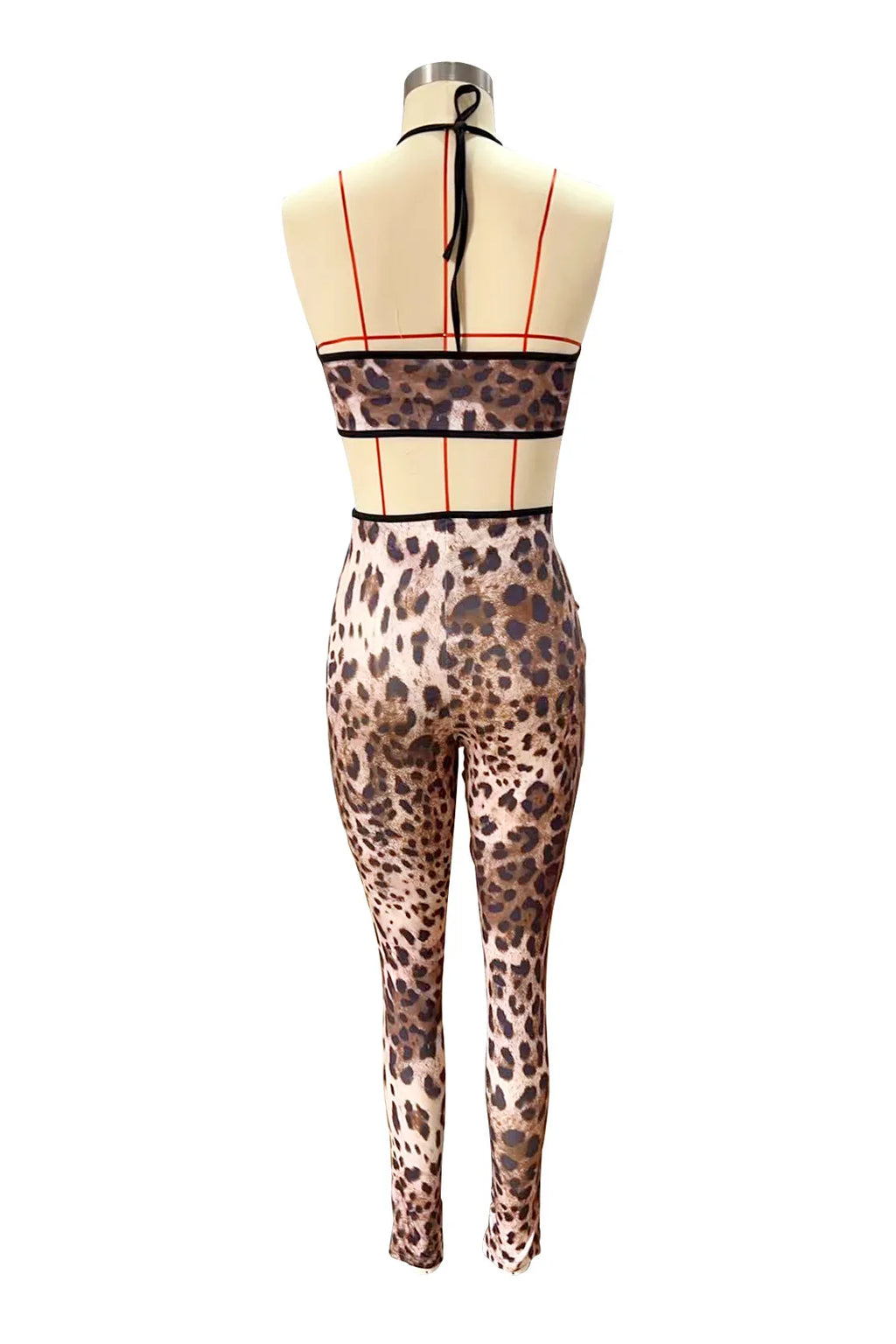 Maniwaki Leopard Printed Strap Sleeve Crop Set Outfit Tracksuit