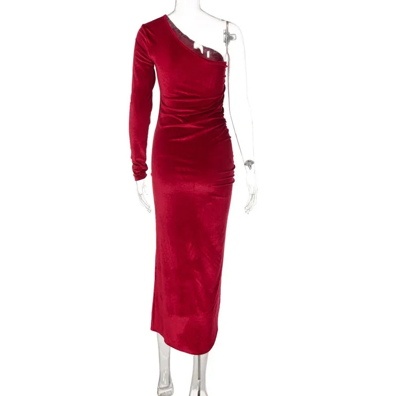Westerleigh Elegant Long Sleeve Party Evening Velvet Bodycon Split Pencil Midi Dress