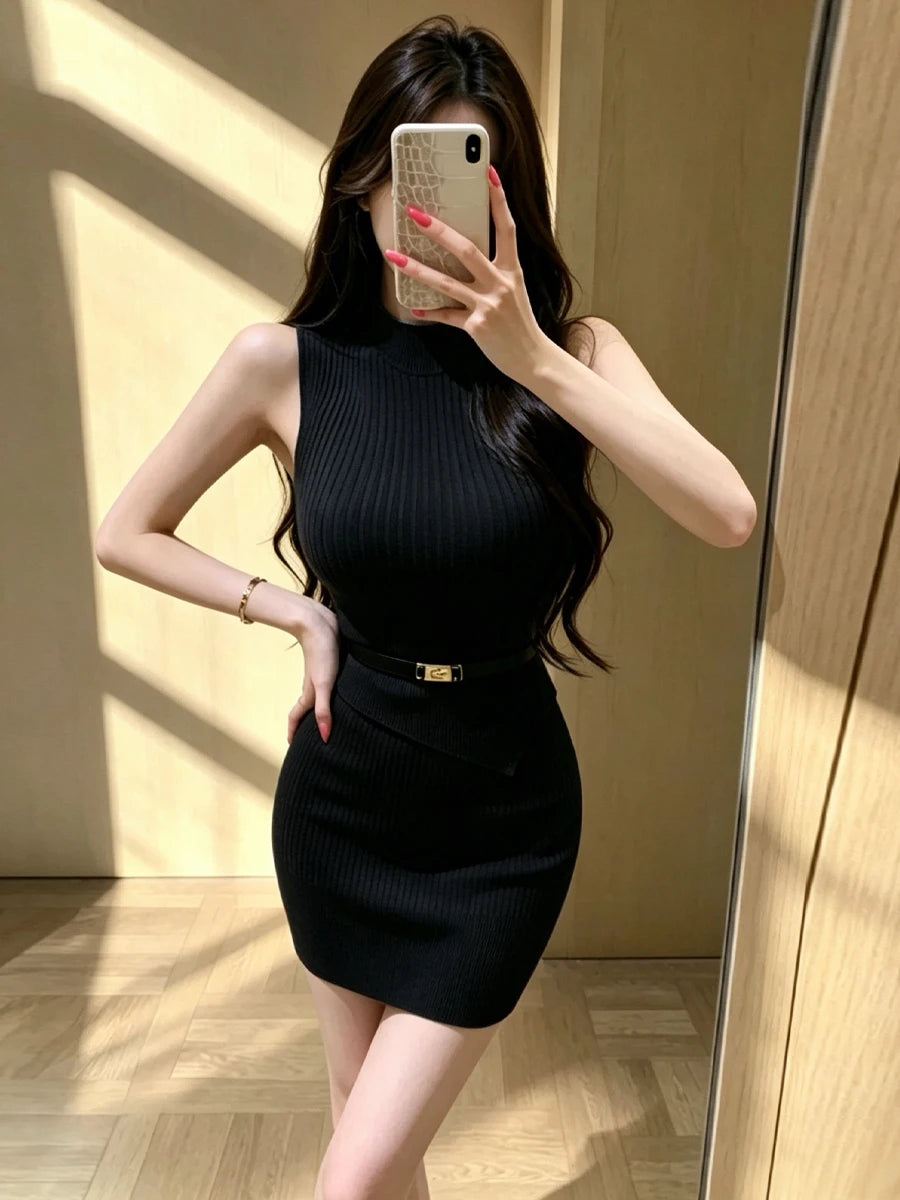 Jade Sexy Pure Desire Sleeveless Knitted Vest Two Piece Sets