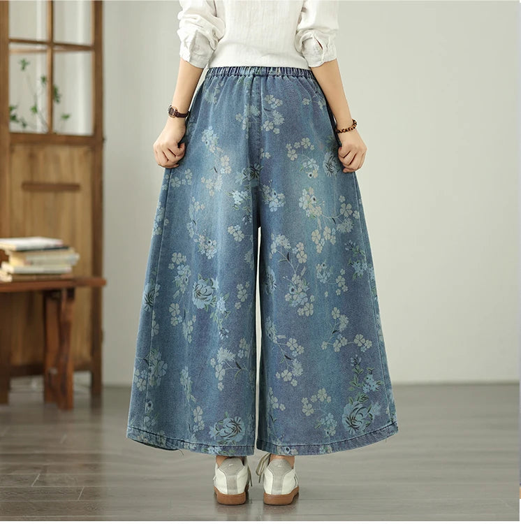 Printed Jeans For Women 2025 Autumn Vintage Extended Elastic Waist