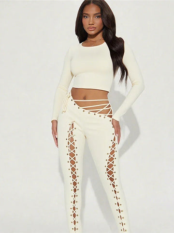 Mahopac Crop Shirring Irregular Hem Skinny Tracksuit Set