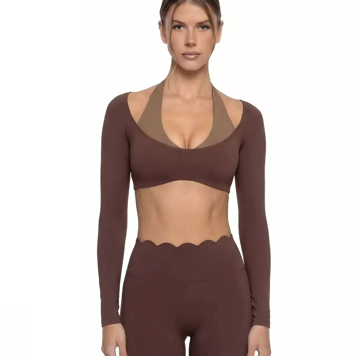 Evelyn Sports Long Sleeve Halter Neck Two Piece Sets