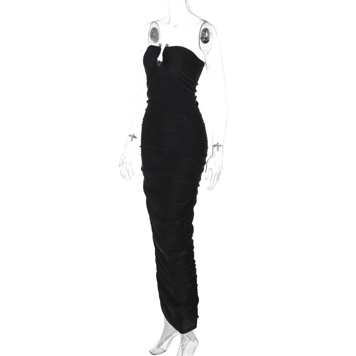 Greenville Sleeveless Strapless Pleated With Button Elegant Long Maxi Dress