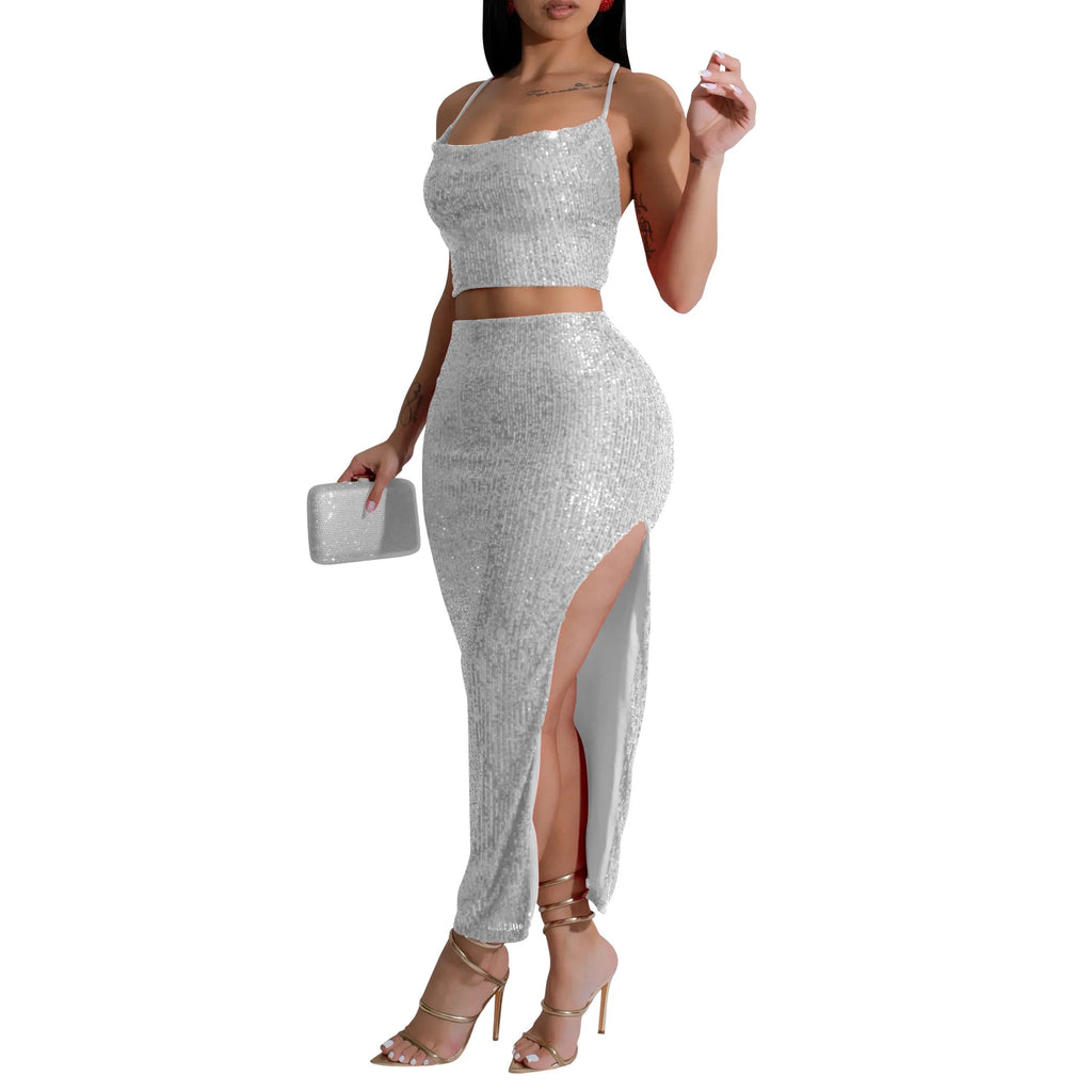 Tatiana Strapless Sleeveless Sequined Two Piece Sets