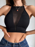 West Village Mesh Camisole Crop Ribbed Backless Underwear Hot Fashion Top