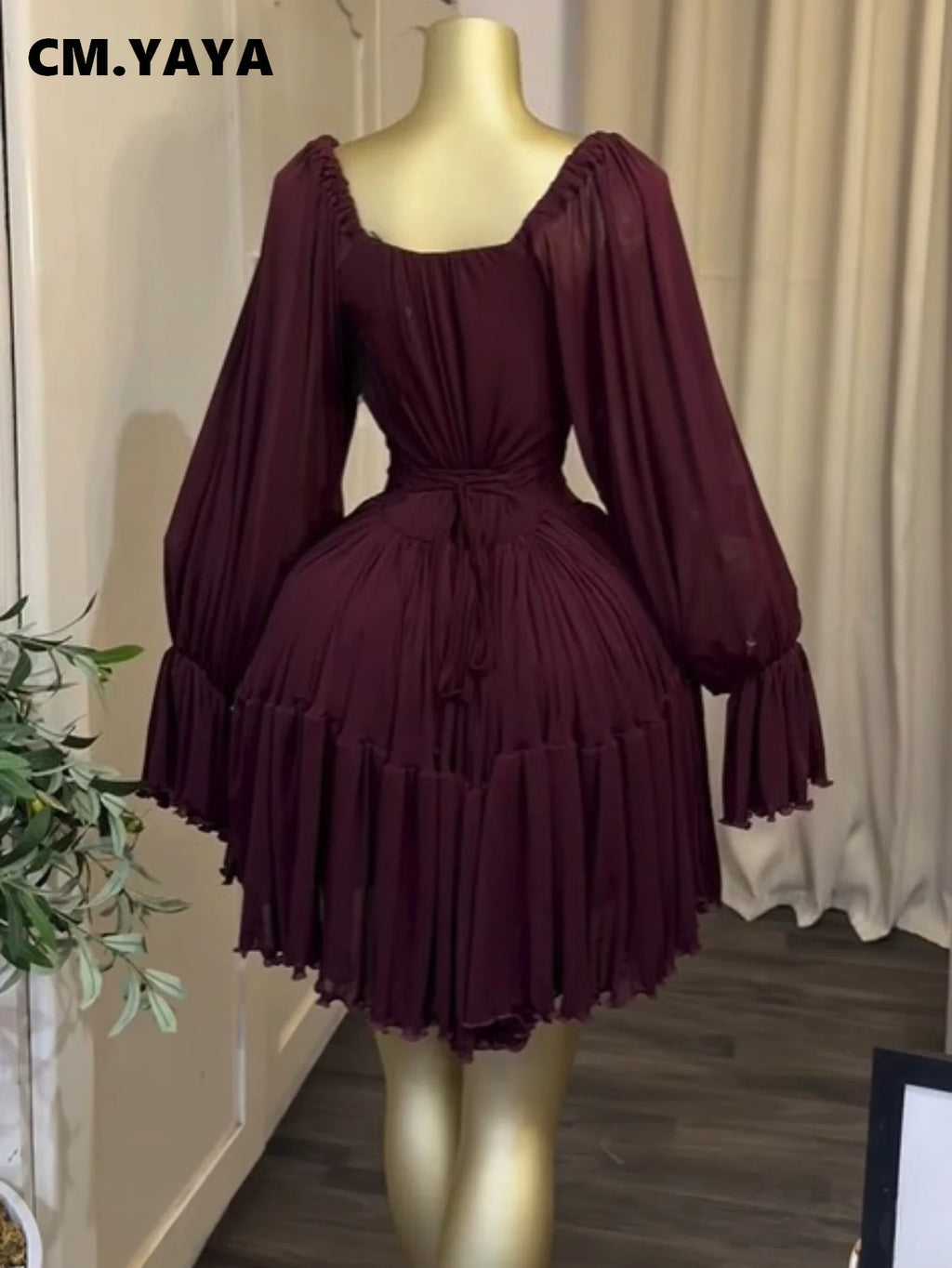 Saint Louis SL Flare Long Sleeve Strapless Halter Pleated Mini Dress
