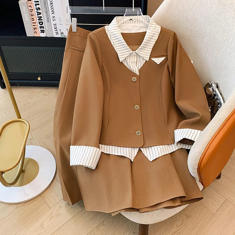 Mia Plus Size Loose Fake College Style Two Piece Set