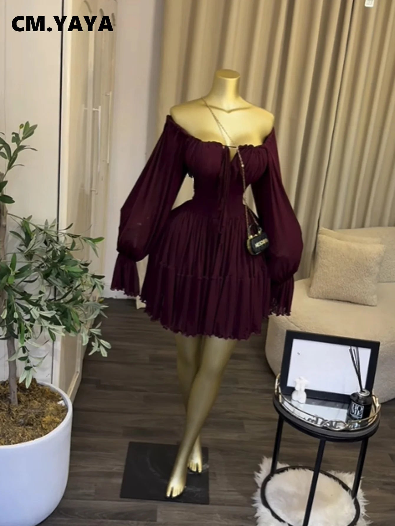 Saint Louis SL Flare Long Sleeve Strapless Halter Pleated Mini Dress