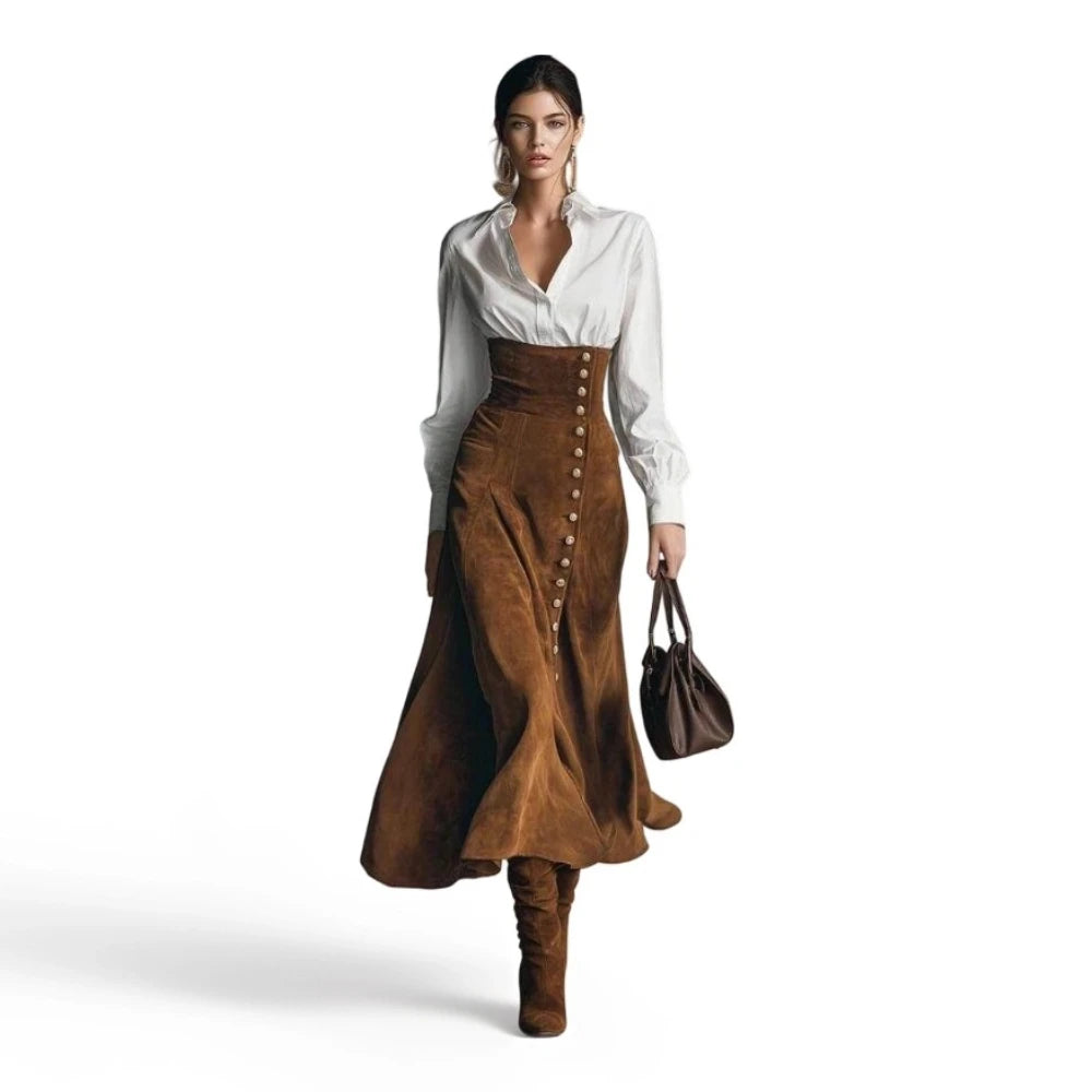Sada High Waist Side Button Flared Two Piece Sets