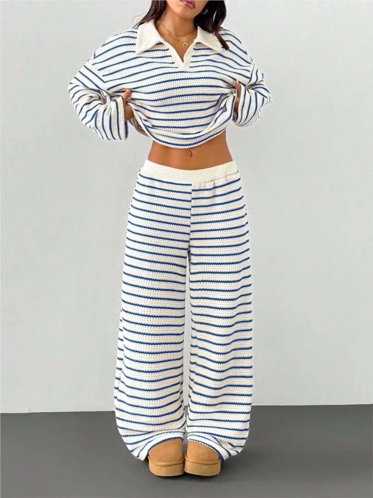 Sally Women Striped Knit Two Piece Sets
