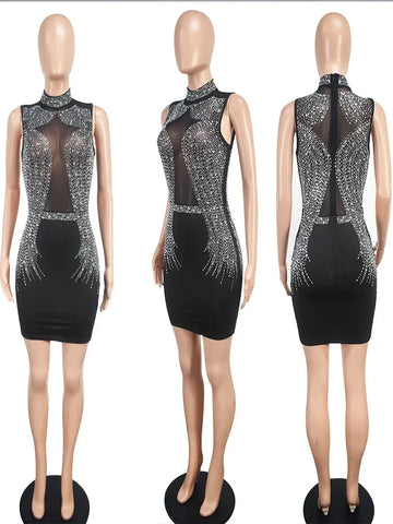 Maryland Stamping Diamond Elegant O-neck Sleeveless Tight Fitting Shiny Dress