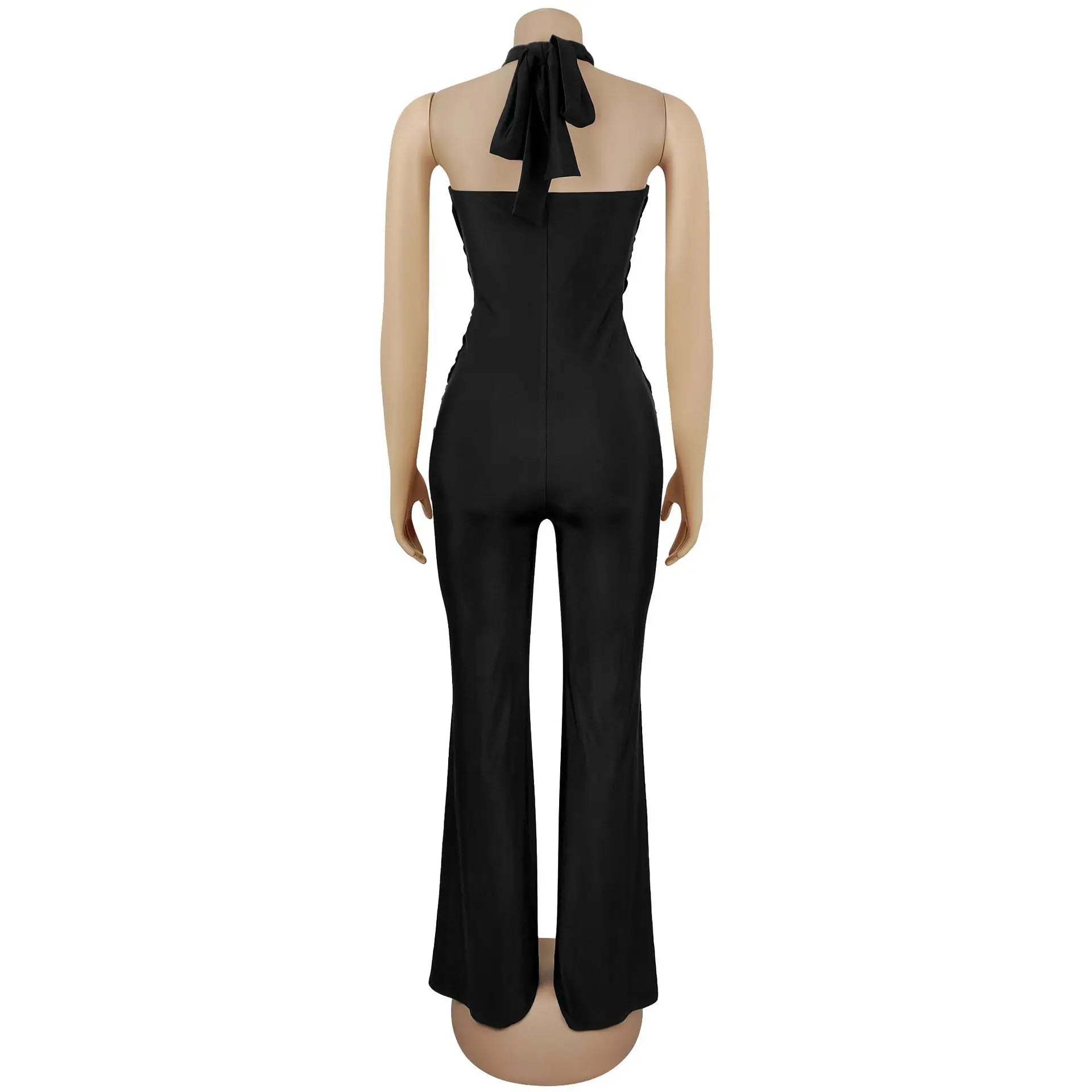 Peterborough Hollow Out Bandage Patchwork Halter Sleeveless Backless Jumpsuit