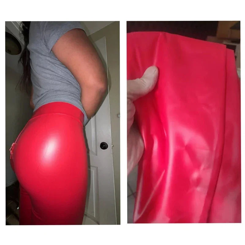 Albany Black Matte Leather Open Crotch Slim Faux Leather Trousers