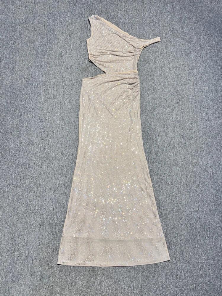 Brookhaven One Shoulder Exposed Waist Diamonds Long Dress