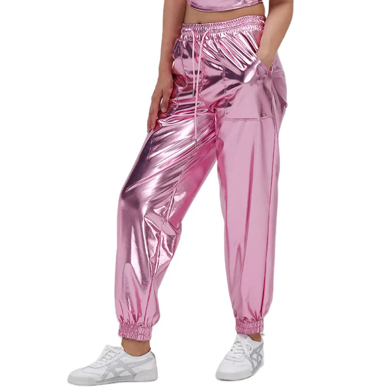Turik Glossy Elastic Waist Drawstring Performance Trousers Pants