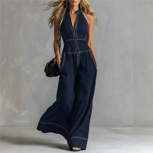 2026 New Summer Women's Jumpsuit Solid Color With Zipper Casual Loose Fashion Comfortable Unique Retro Niche Commuting Jumpsuit