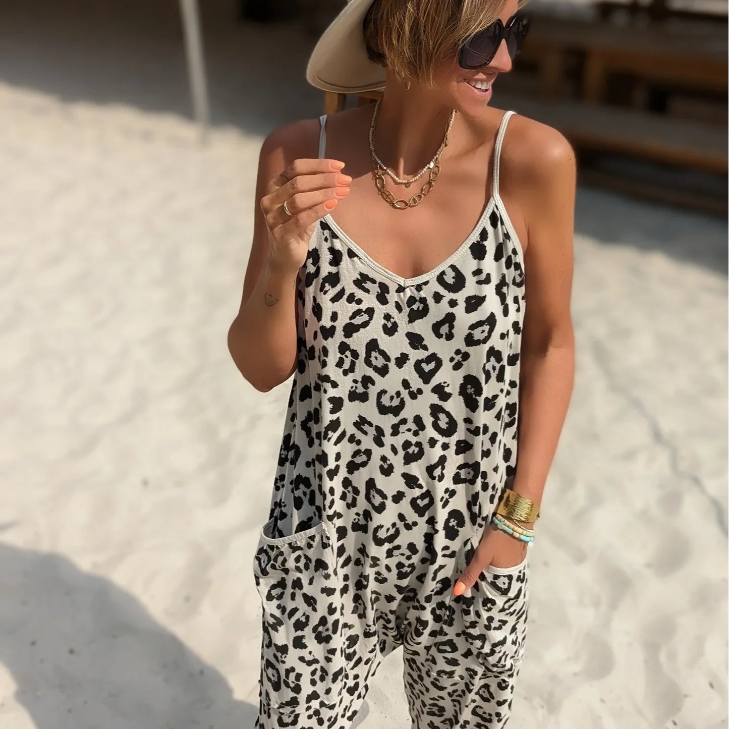 Suspender Jumpsuit Women's 2025 Summer New Leopard Print Loose Casual Suspender Jumpsuit Pantalon Pour Femme Sexy Outfits