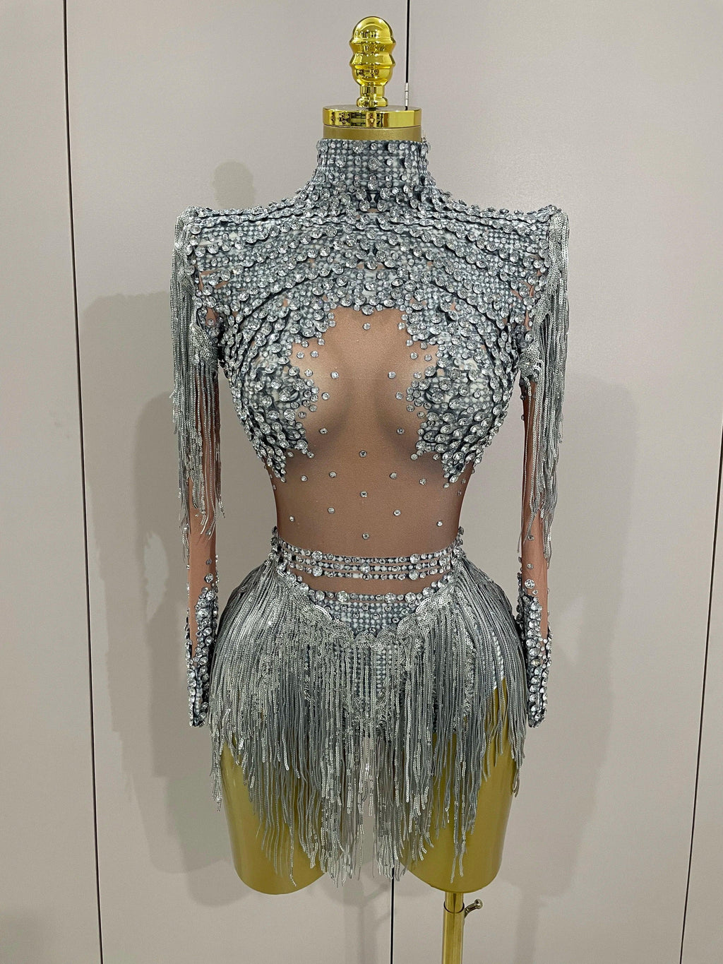 Chambersburg Sparkly Rhinestone Sequin Tassel Stretch Jumpsuit