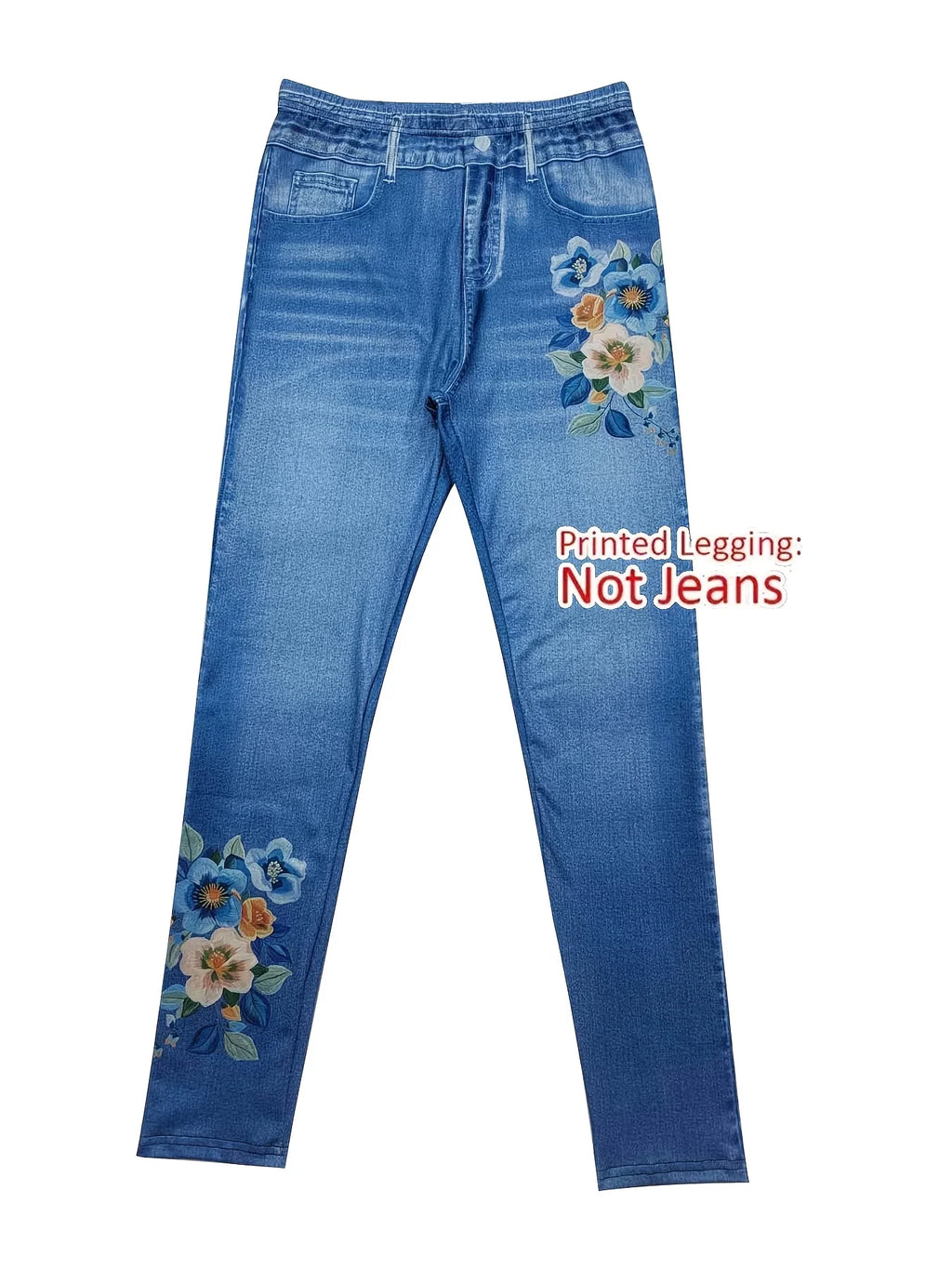 Arcansas Printed Skinny High Elastic Seamless Design with Faux Pockets Jeans