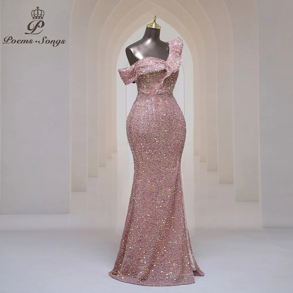 Georgia One Shoulder Evening Mermaid Sequins Party Maxi Dresses