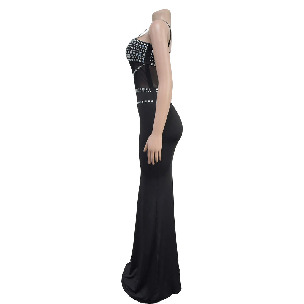 Stamford Diamond Mesh Sexy Transparent Lace Party Elegant Maxi Dress