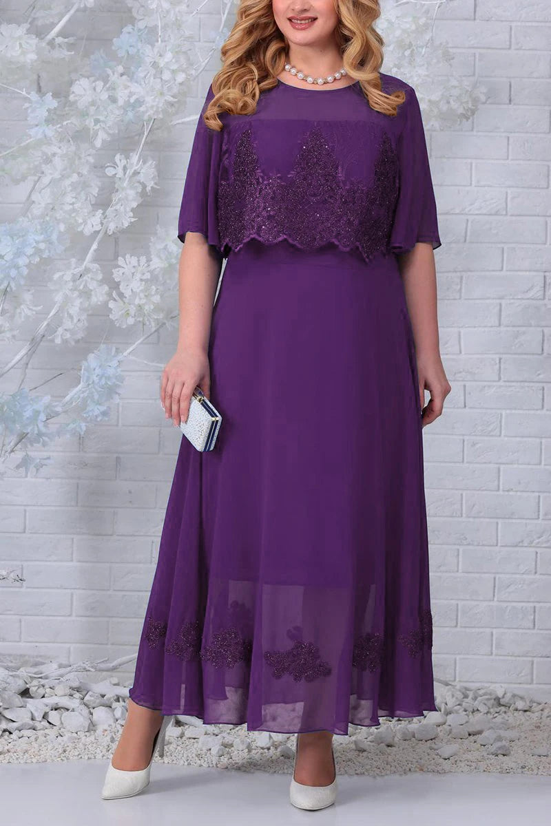 Los Angeles Plus Size Chiffon Half Sleeve Fake Two Pieces Maxi Dress