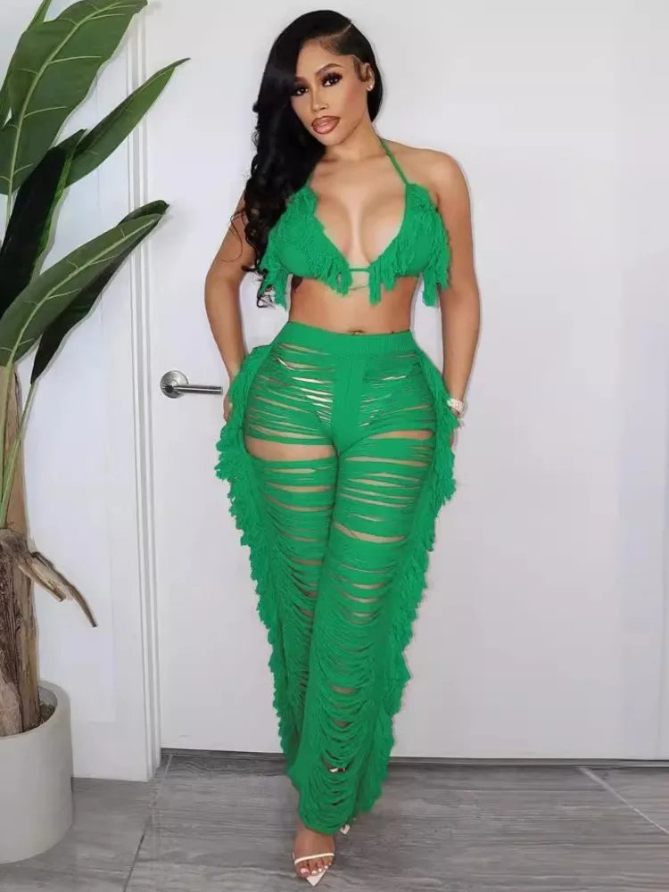 Linda Sexy Women Knitted Crochet Two Piece Sets