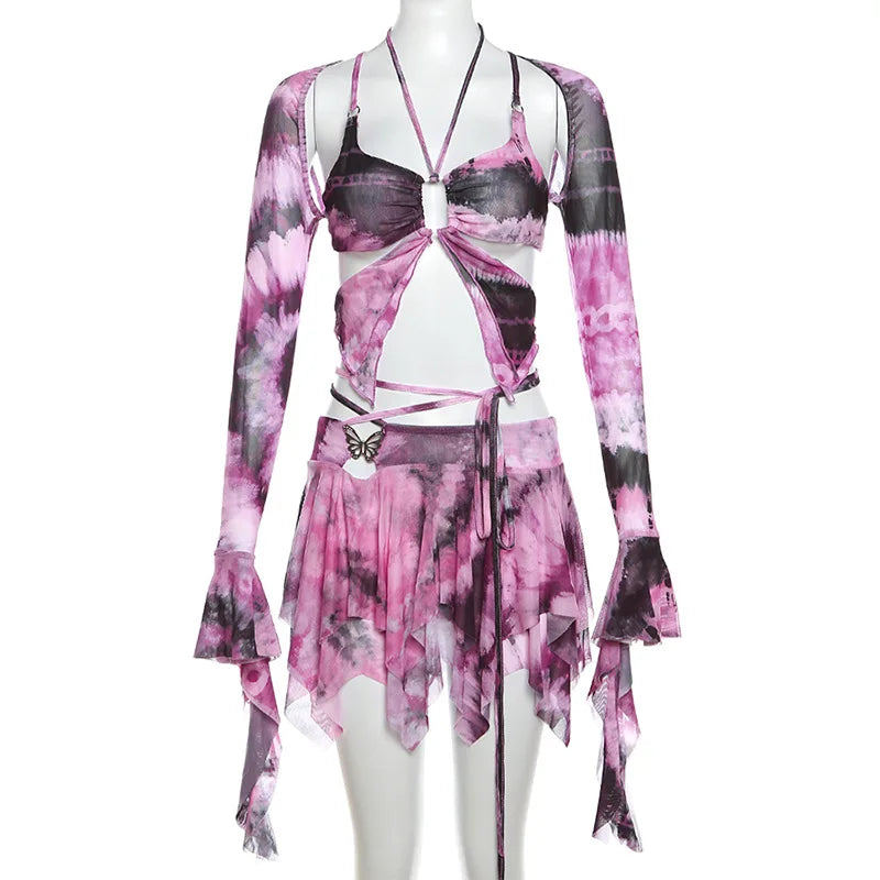 Gabriela Butterfly Outfit Sexy Fairy Backless Two Piece Sets