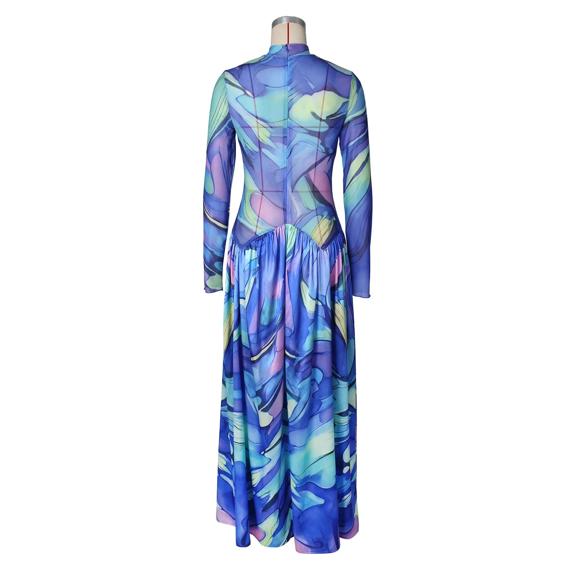 Passaic O Neck Fashion Long Sleeve Flower Printed Maxi Dress