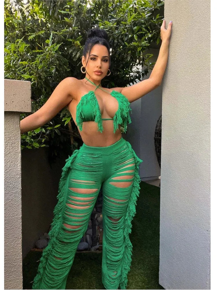 Linda Sexy Women Knitted Crochet Two Piece Sets