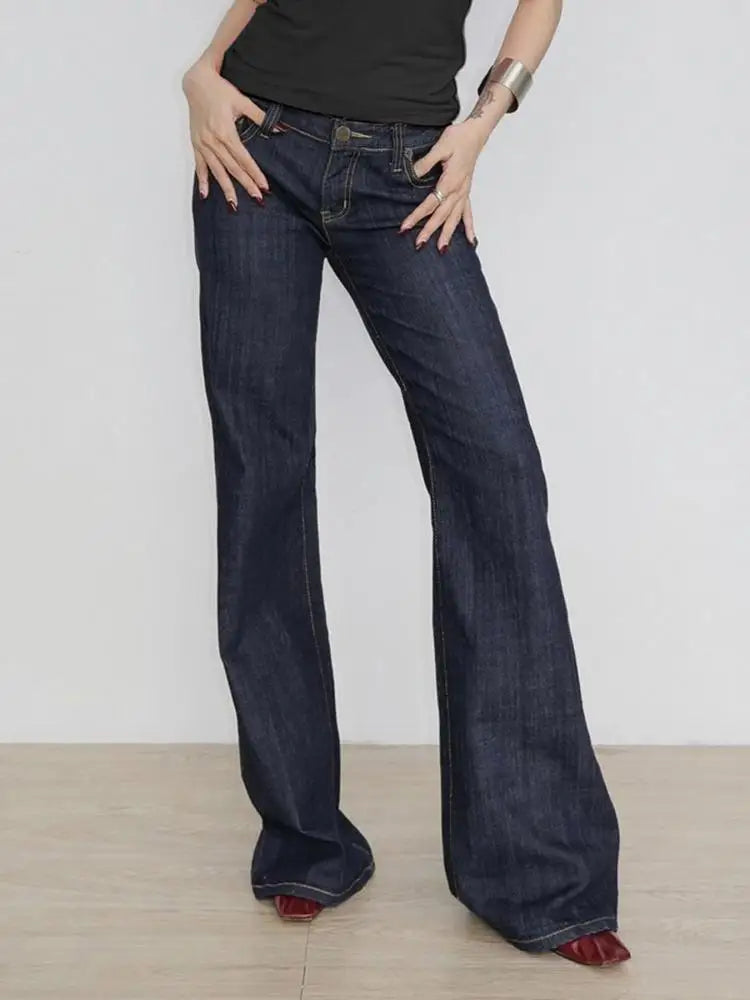 Women's Slim Fit Flared Jeans Y2K Vintage Low Rise Stretch Denim Pants