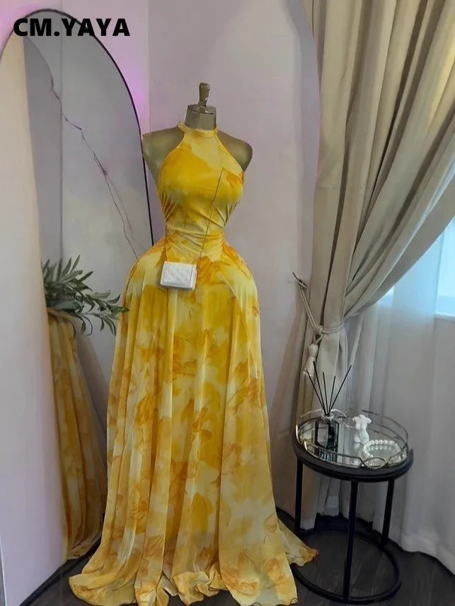 O Neck Sleeveless Floral Print Mermaid Evening Birthday Beach Sexy Maxi Dress